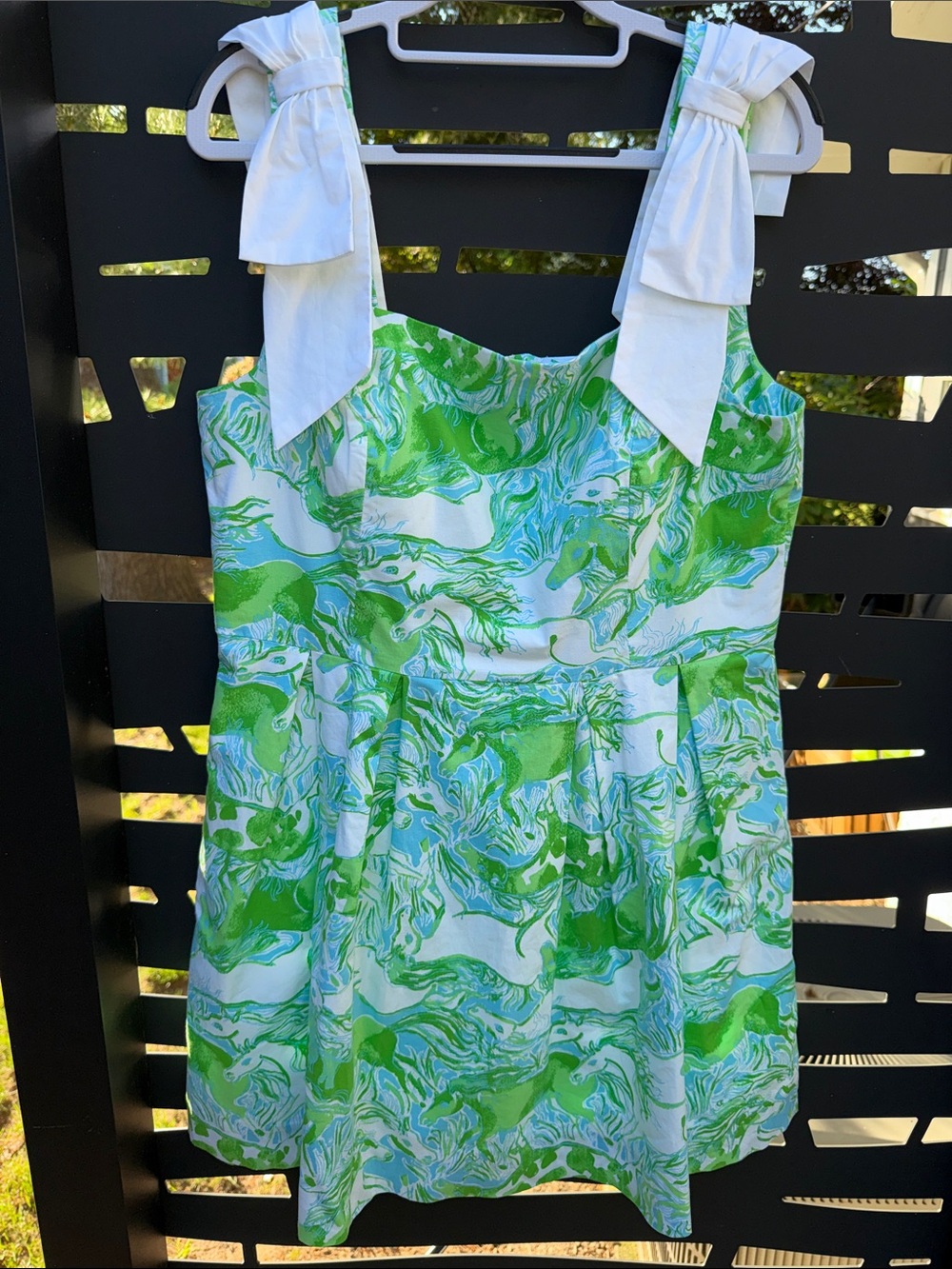Lilly Pulitzer  Cerese Skirted Romper Pony Themed Green Blue White Sz 12 so sexy